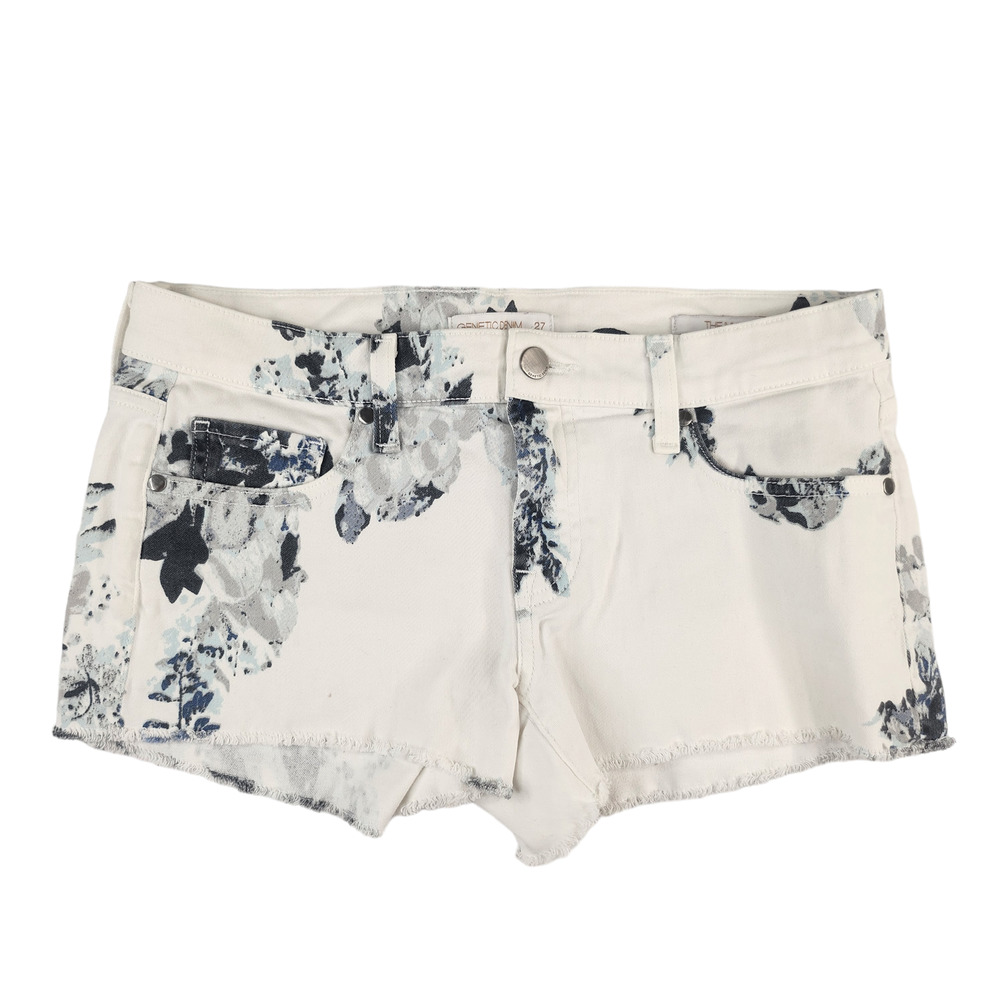 Genetic Denim Shorts Womens 27 31 White Black Blue Floral Fringe Y2k Vintage